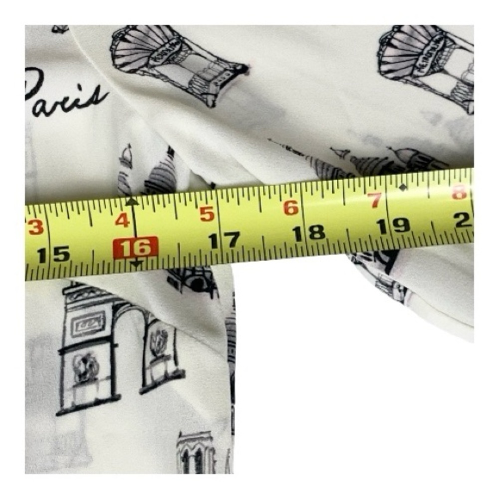 Talbot's Paris Print Tie Front Blouse Ivory Black Sketch Print Size XS P - Picture 8 of 12